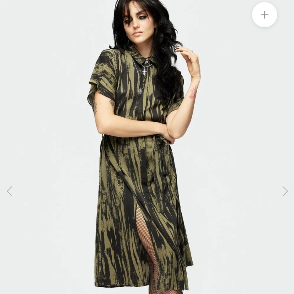 Hegemone Tie Waist Midi Shirt Dress
